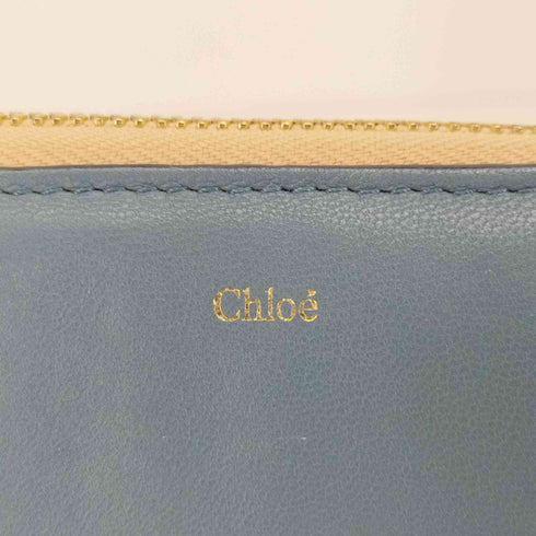 クロエ Chloe BAYLEE 長財布 ラウンドファスナー レザー 紺 ネイビー ライトブルー レディース