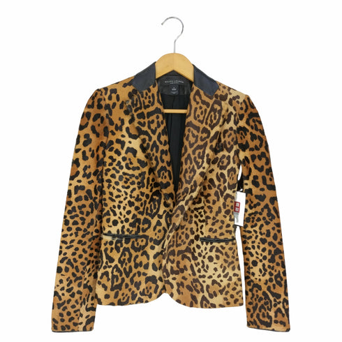 ラルフローレンブラックレーベル RALPH LAUREN BLACK LABEL イタリア製 カウレザー ハラコ レオパード柄 1Bテーラードジャケット レディース 0