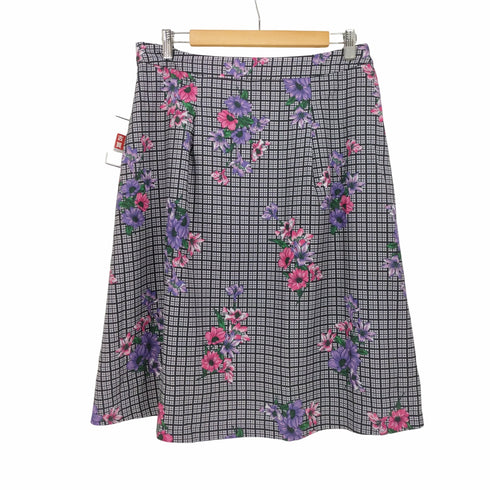 タルボット TALBOTS フラワー チェック プリント ミモレ フレア スカート レディース 12