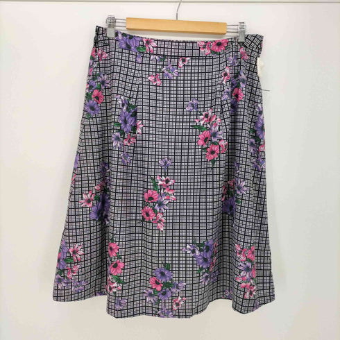 タルボット TALBOTS フラワー チェック プリント ミモレ フレア スカート レディース 12