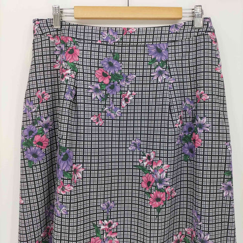 タルボット TALBOTS フラワー チェック プリント ミモレ フレア スカート レディース 12