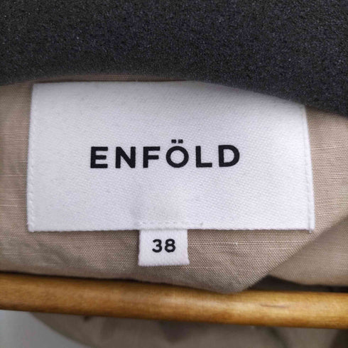 エンフォルド ENFOLD ノーカラーコート ペーパーリネン混 ロング ベルトリボン レディース 38