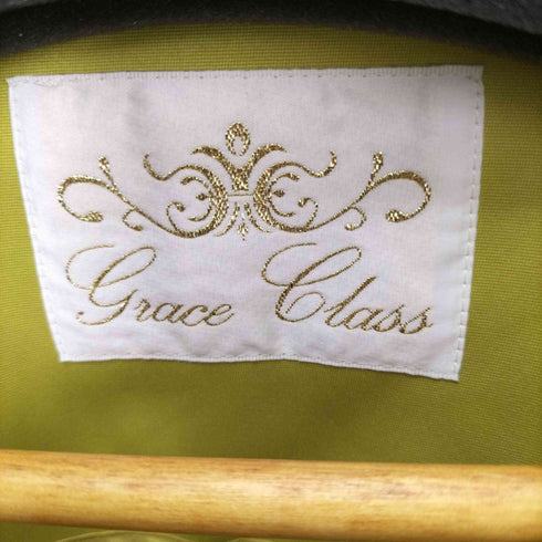 グレースクラス Grace Class ノーカラールーズコート スプリングコート ダブル ミドル丈 リボンベルト付き レディース 36