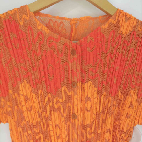 プリーツプリーズイッセイミヤケ PLEATS PLEASE ISSEY MIYAKE プリーツ加工 花柄 メッシュ ショートスリーブカーディガン レディース 3
