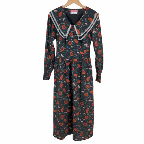 ディアシスターフッド Dear Sisterhood Born Romantic 20AW フレアワンピース ロング ビッグカラー レース 花柄 長袖 レディース FREE