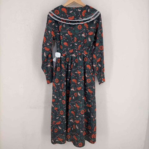 ディアシスターフッド Dear Sisterhood Born Romantic 20AW フレアワンピース ロング ビッグカラー レース 花柄 長袖 レディース FREE