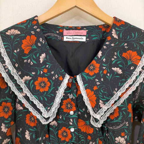 ディアシスターフッド Dear Sisterhood Born Romantic 20AW フレアワンピース ロング ビッグカラー レース 花柄 長袖 レディース FREE