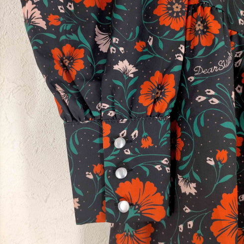 ディアシスターフッド Dear Sisterhood Born Romantic 20AW フレアワンピース ロング ビッグカラー レース 花柄 長袖 レディース FREE