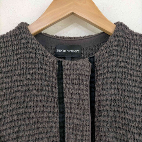 エンポリオアルマーニ EMPORIO ARMANI カーディガン ニット クルーネック 長袖 ロング レザーパイピング レディース EUR:40