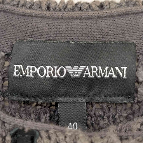エンポリオアルマーニ EMPORIO ARMANI カーディガン ニット クルーネック 長袖 ロング レザーパイピング レディース EUR:40