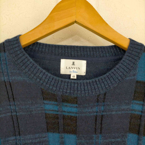 ランバンオンブルー LANVIN en Bleu ニット セーター クルーネック 長袖 チェック ウール メンズ EUR:48
