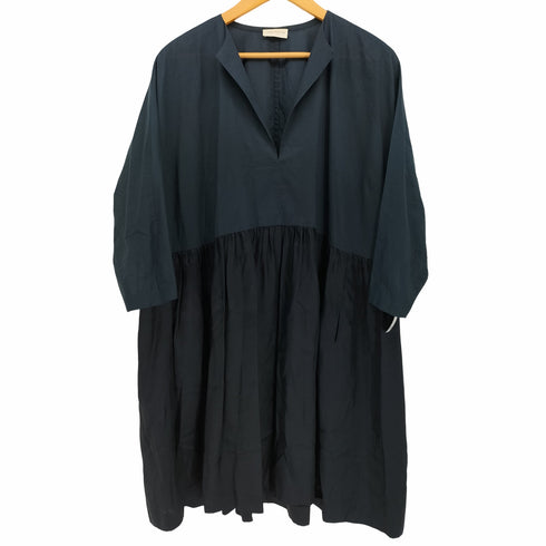 ドリスヴァンノッテン DRIES VAN NOTEN ドッキングシャツワンピース 膝丈 長袖 九分袖 ギャザー フレア キーネック レディース import:XS