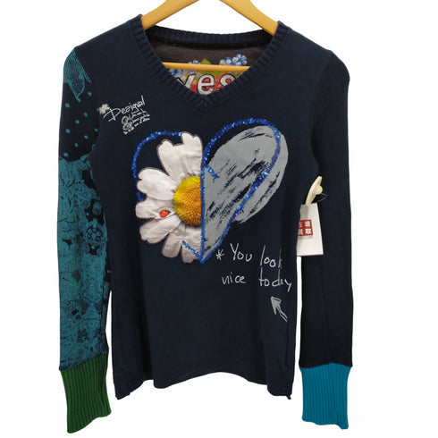 デシグアル Desigual TSALBA(MARINO)素材切替長袖カットソー レディース XS