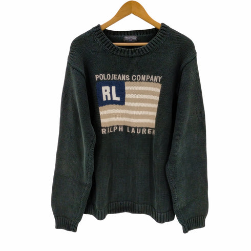 ポロジーンズカンパニーラルフローレン POLO JEANS COMPANY RALPH LAUREN 90s 香港製 フロント刺繍 コットンニット メンズ JPN:XL