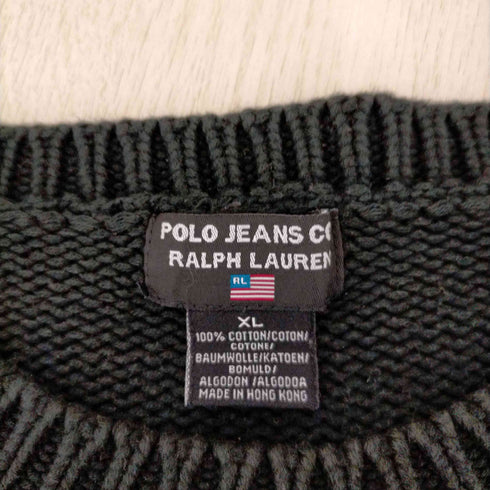 ポロジーンズカンパニーラルフローレン POLO JEANS COMPANY RALPH LAUREN 90s 香港製 フロント刺繍 コットンニット メンズ JPN:XL