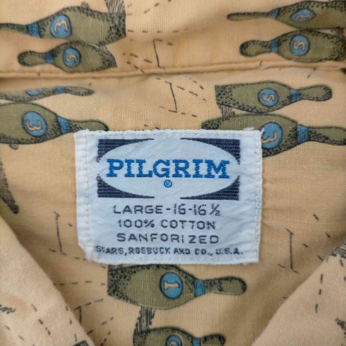 ピルグリム PILGRIM 60s 襟芯 ボウリングプリントコットンシャツ メンズ import:L