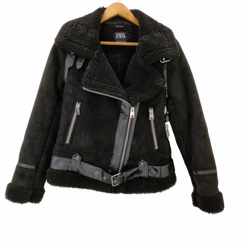 ザラ ZARA フェイクムートン ボア ダブルライダース ジャケット メンズ import:S
