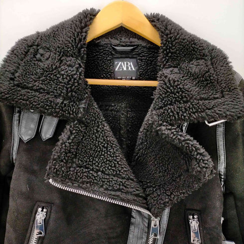 ザラ ZARA フェイクムートン ボア ダブルライダース ジャケット メンズ import:S