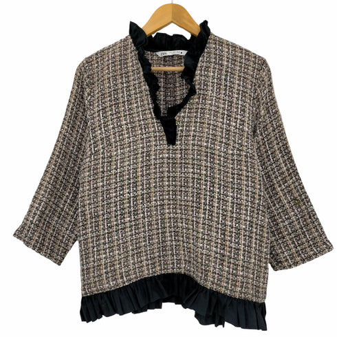 ザラ ZARA ツイード フリル付ブラウス レディース import:L