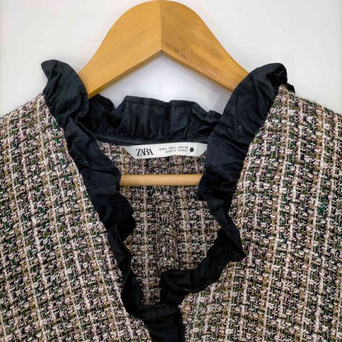 ザラ ZARA ツイード フリル付ブラウス レディース import:L