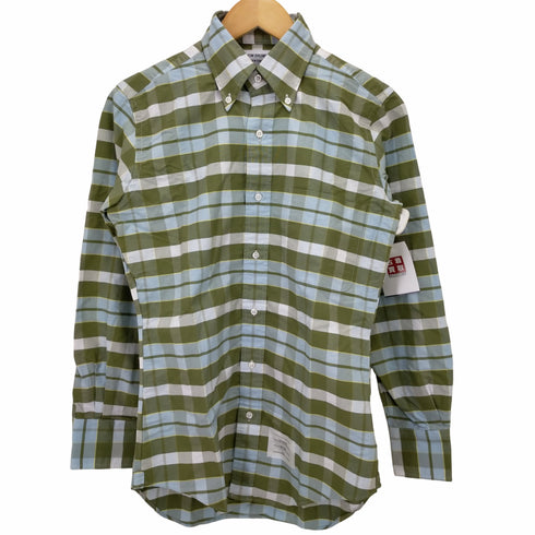 トムブラウン THOM BROWNE CLASSIC SHIRT IN LODEN FRENCH BLUE CHECK OXFORD ボタンダウンシャツ メンズ JPN:0