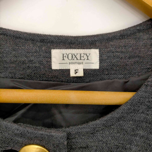 フォクシー FOXEY ノーカラー ウールコート ロゴボタン 金ボタン レディース FREE