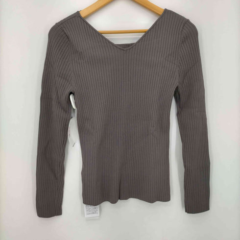 カデュネ CADUNE 22AW 2wayリブニット カットソー 長袖 スクエアネック Vネック プルオーバー レディース 38
