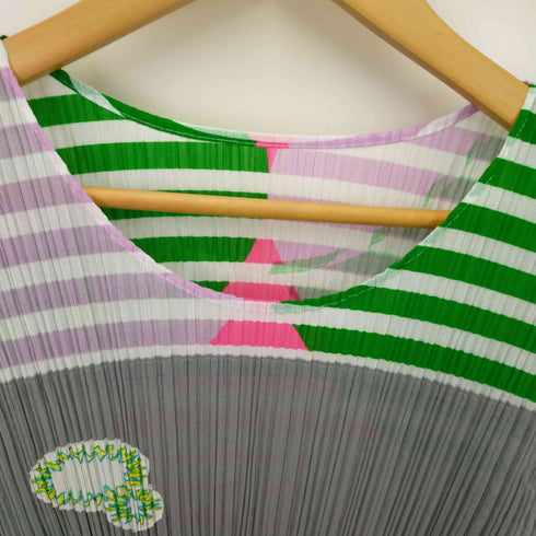 プリーツプリーズイッセイミヤケ PLEATS PLEASE ISSEY MIYAKE 2007 FRINGE GIMMIC HOUSE 家 立体 カットソー 半袖 ボーダー フリンジ レディース 3