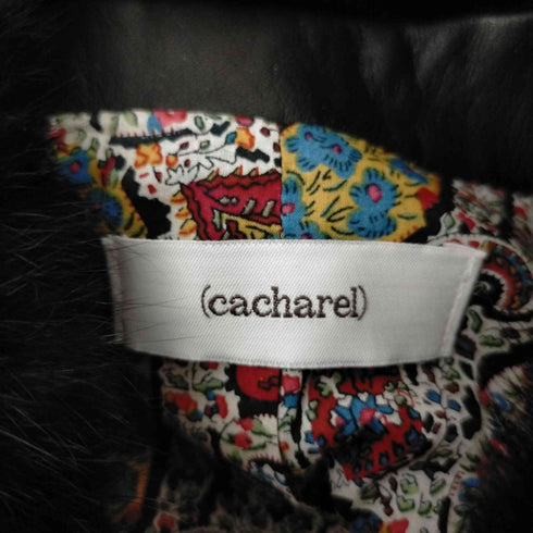キャシャレル cacharel 裏地ペイズリー柄 ラビットファーレザージャケット レディース 36
