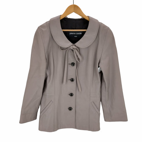 ピエールカルダン pierre cardin ラウンドカラー フロントリボン シングルレザージャケット レディース 40