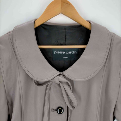 ピエールカルダン pierre cardin ラウンドカラー フロントリボン シングルレザージャケット レディース 40
