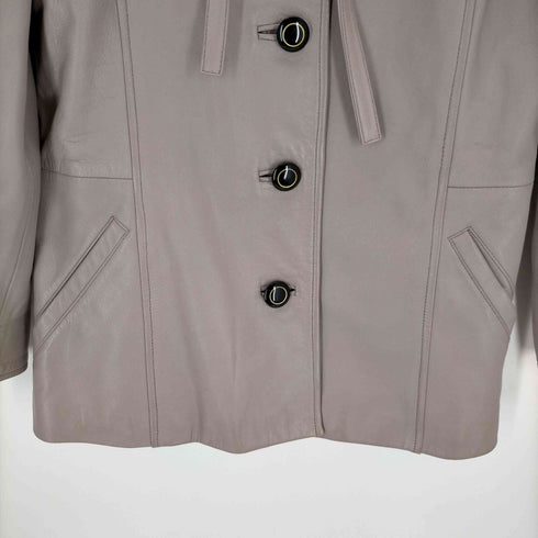 ピエールカルダン pierre cardin ラウンドカラー フロントリボン シングルレザージャケット レディース 40