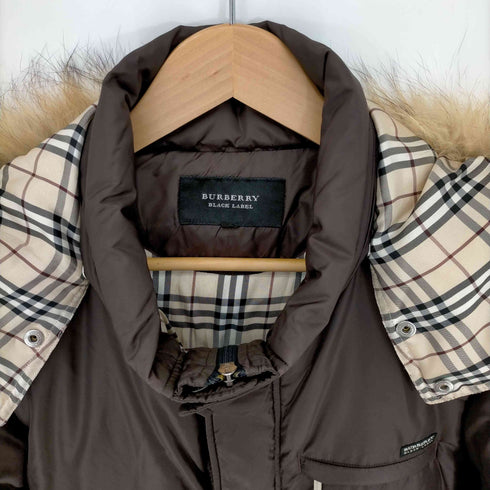 バーバリーブラックレーベル BURBERRY BLACK LABEL 裏地ノバチェック ダウンジャケット ファーフード メンズ JPN:L