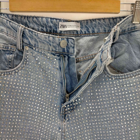 ザラ ZARA RHINESTONE TRF WIDE LEG JEANS レディース 40