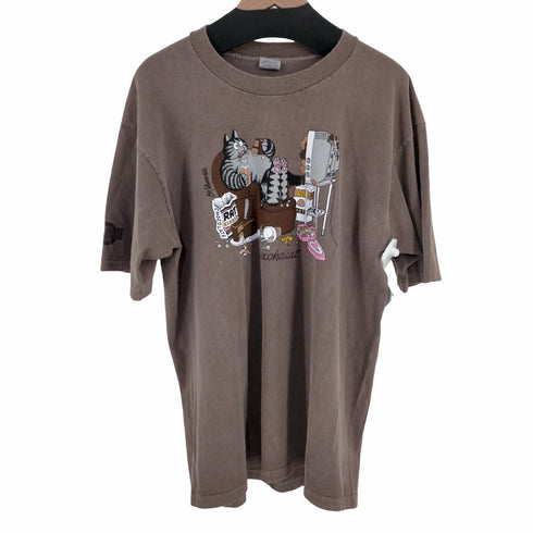 クレイジーシャツ CRAZY SHIRTS USA製 シングルステッチ チョコレートダイ Kliban Cat クルーネックTシャツ メンズ import:L