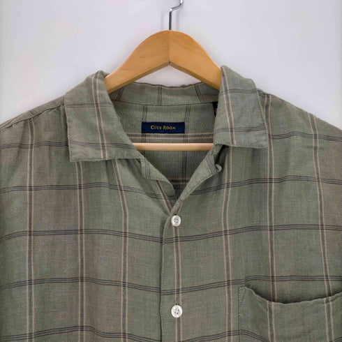 クラブルーム CLUB ROOM リネンレーヨン混防 チェックオープンカラー半袖シャツ メンズ JPN:L