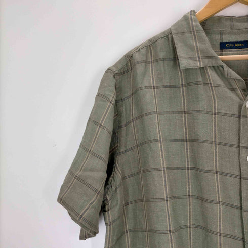 クラブルーム CLUB ROOM リネンレーヨン混防 チェックオープンカラー半袖シャツ メンズ JPN:L