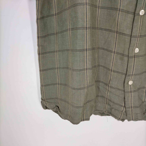 クラブルーム CLUB ROOM リネンレーヨン混防 チェックオープンカラー半袖シャツ メンズ JPN:L