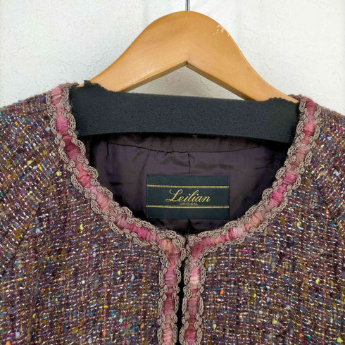 レリアン Leilian ツイード ノーカラージャケット 刺繍 総柄 レディース JPN:11号