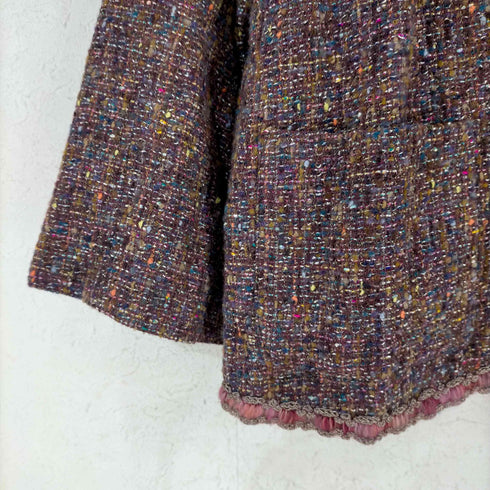 レリアン Leilian ツイード ノーカラージャケット 刺繍 総柄 レディース JPN:11号