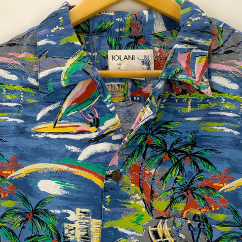 イオラニ IOLANI USA製 S/S 総柄レーヨンアロハシャツ メンズ JPN:L