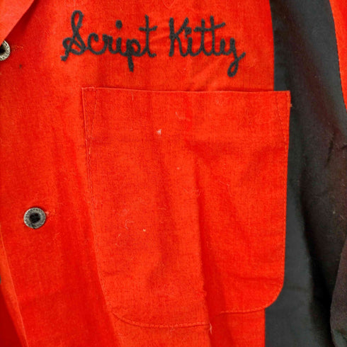 クルージン Cruisin 00S SCRIPT KITTY 刺繍 プリント 開襟 半袖ボウリングシャツ チェーンステッチ メンズ import:M