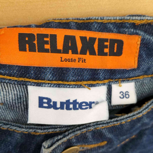 バター BUTTER ロゴパッチ ワイドデニムパンツ メンズ 36