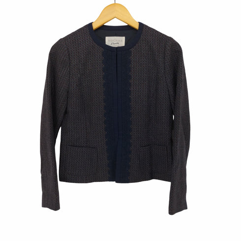 フルギ Rochas チェック柄 レースデザイン ノーカラー ジャケット レディース JPN:9号