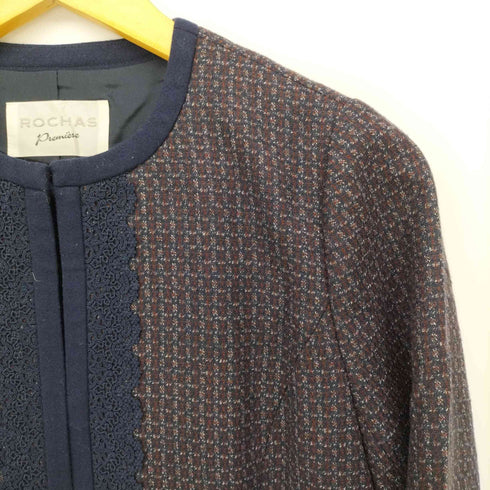 フルギ Rochas チェック柄 レースデザイン ノーカラー ジャケット レディース JPN:9号
