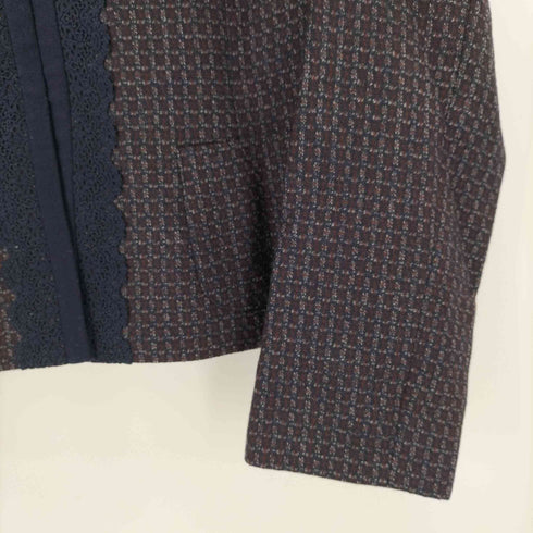フルギ Rochas チェック柄 レースデザイン ノーカラー ジャケット レディース JPN:9号