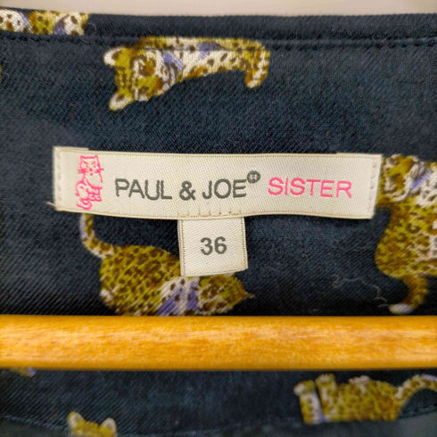 ポールアンドジョーシスター PAUL&JOE SISTER ワンピース 長袖 ミニ丈 ラウンドカラー プルオーバー アニマル柄 レディース FR:36