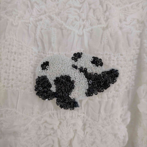 ディジット dzzit Gather Design Panda One-Point Dress ワンピース ミニ フレア 半袖 クルーネック 刺繍 スパンコール レディース JPN:S