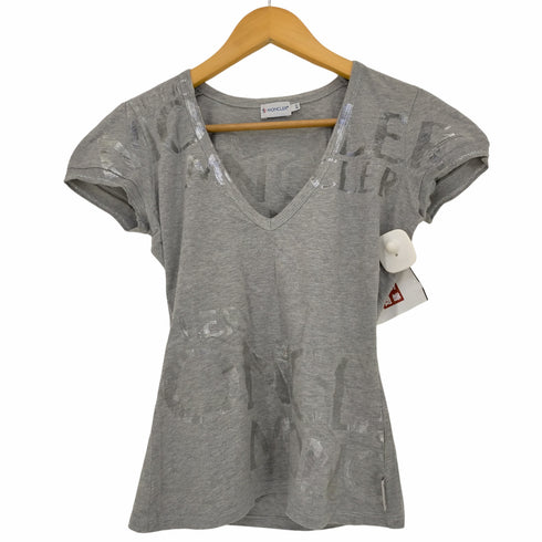 モンクレール MONCLER パフスリーブ シルバーロゴ VネックTシャツ レディース import:XS