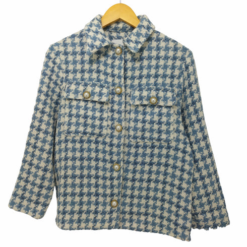 ザラ ZARA パールボタン 襟付きツイードジャケット レディース import:XS